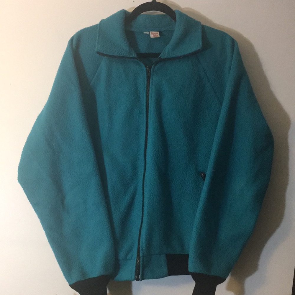 Vintage teal fuzzy bomber jacket